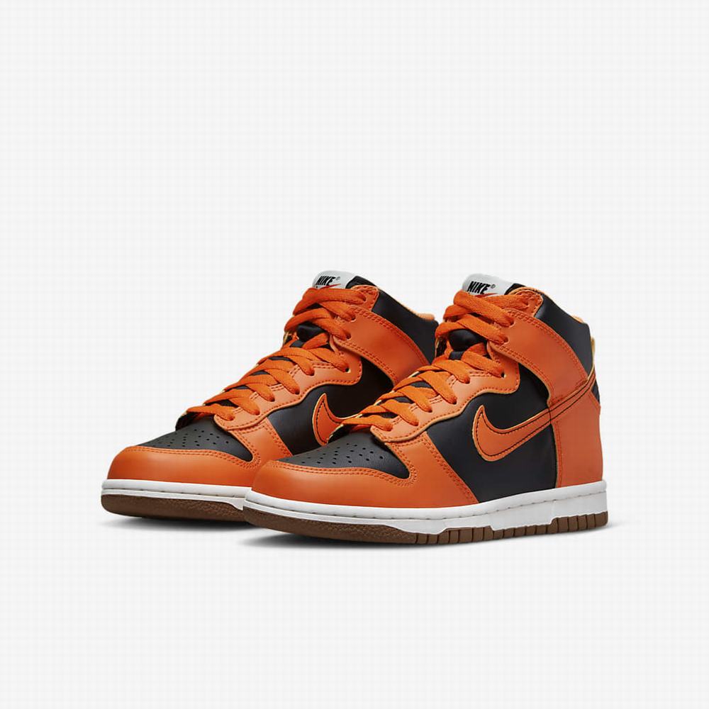 Nike Dunk High Gyerek Magasszárú Cipő Fekete Sárga Fehér Narancssárga | NI2957-L97