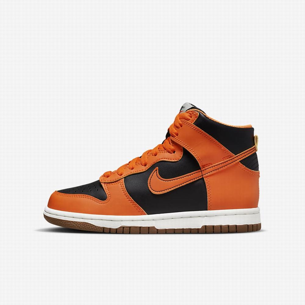 Nike Dunk High Gyerek Magasszárú Cipő Fekete Sárga Fehér Narancssárga | NI2957-L97