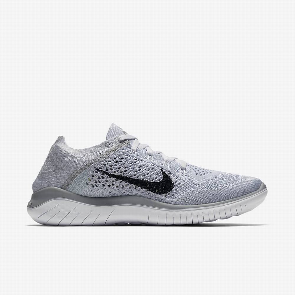 Nike Free RN Flyknit 2018 Női Futócipő Fehér Platina Fekete | NI4906-V93