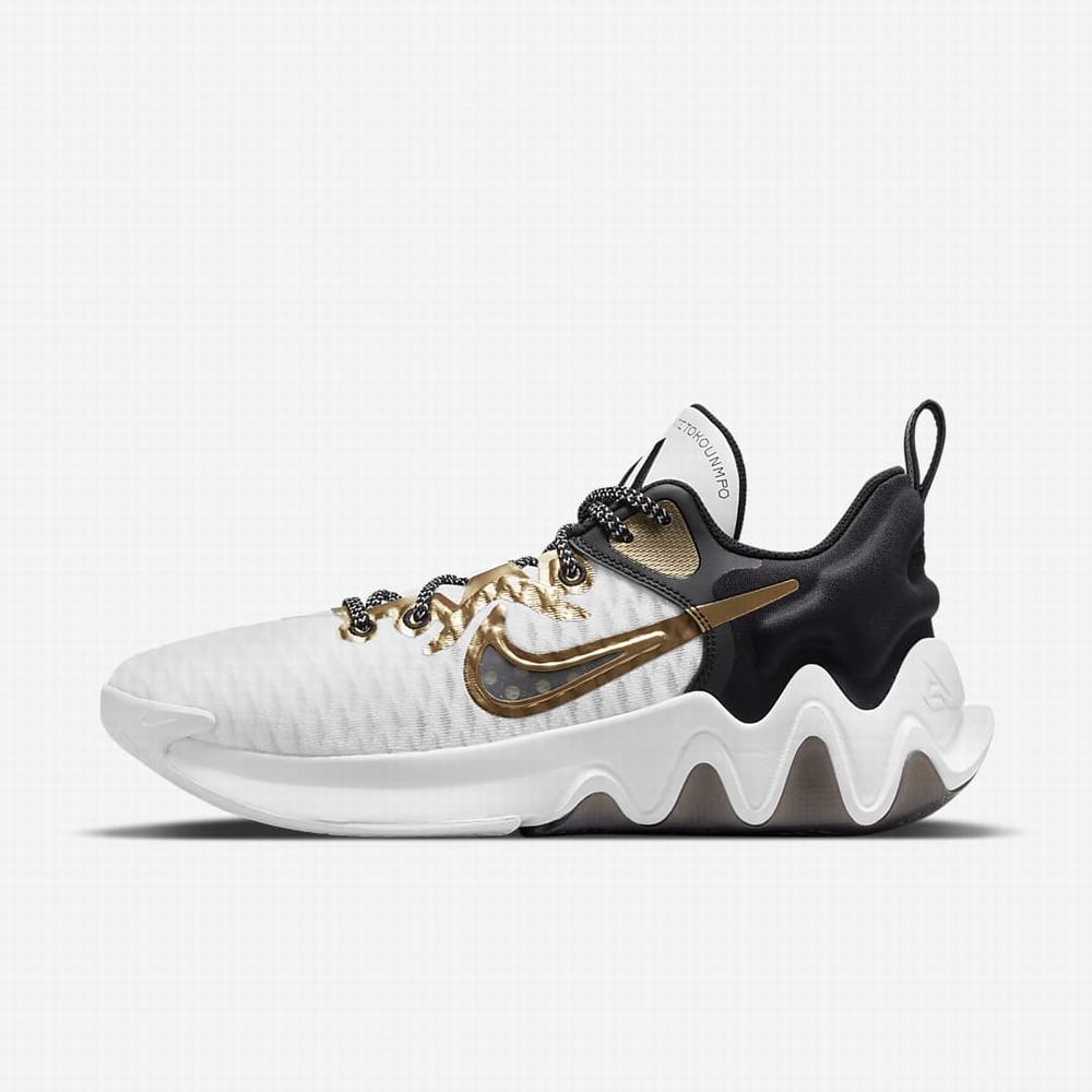 Nike Giannis Immortality Férfi Kosárlabda Cipő Fehér Fekete Metal Arany | NI7321-M75