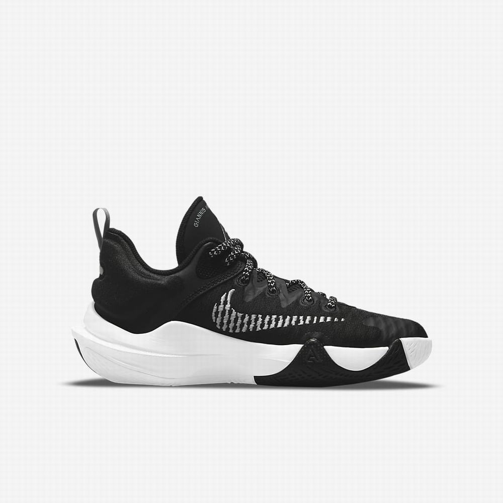 Nike Giannis Immortality Gyerek Kosárlabda Cipő Fekete Fehér Szürke | NI8621-Q54