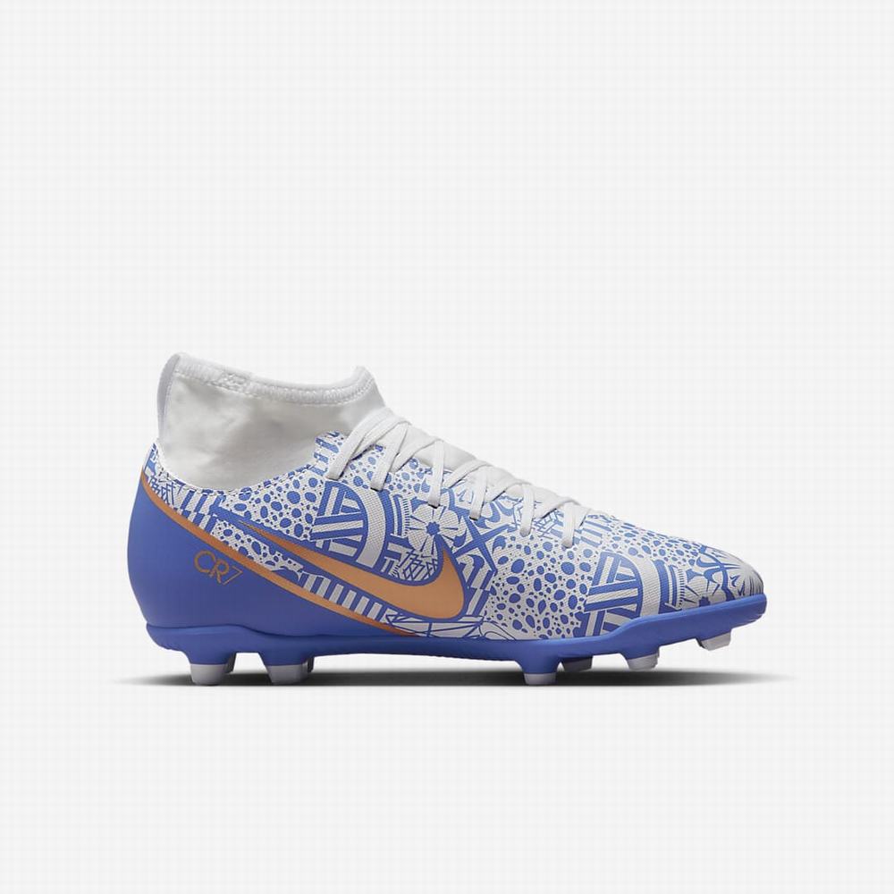 Nike Jr. Mercurial Superfly 9 Club CR7 MG Multi-Ground Gyerek Focicipő Fehér Kék Metal Réz | NI6039-W71