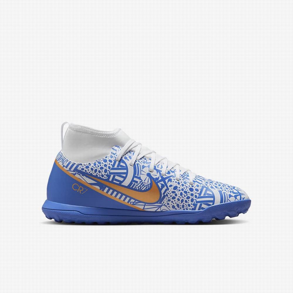 Nike Jr. Mercurial Superfly 9 Club CR7 TF Turf Gyerek Focicipő Fehér Kék Metal Réz | NI9364-Y93