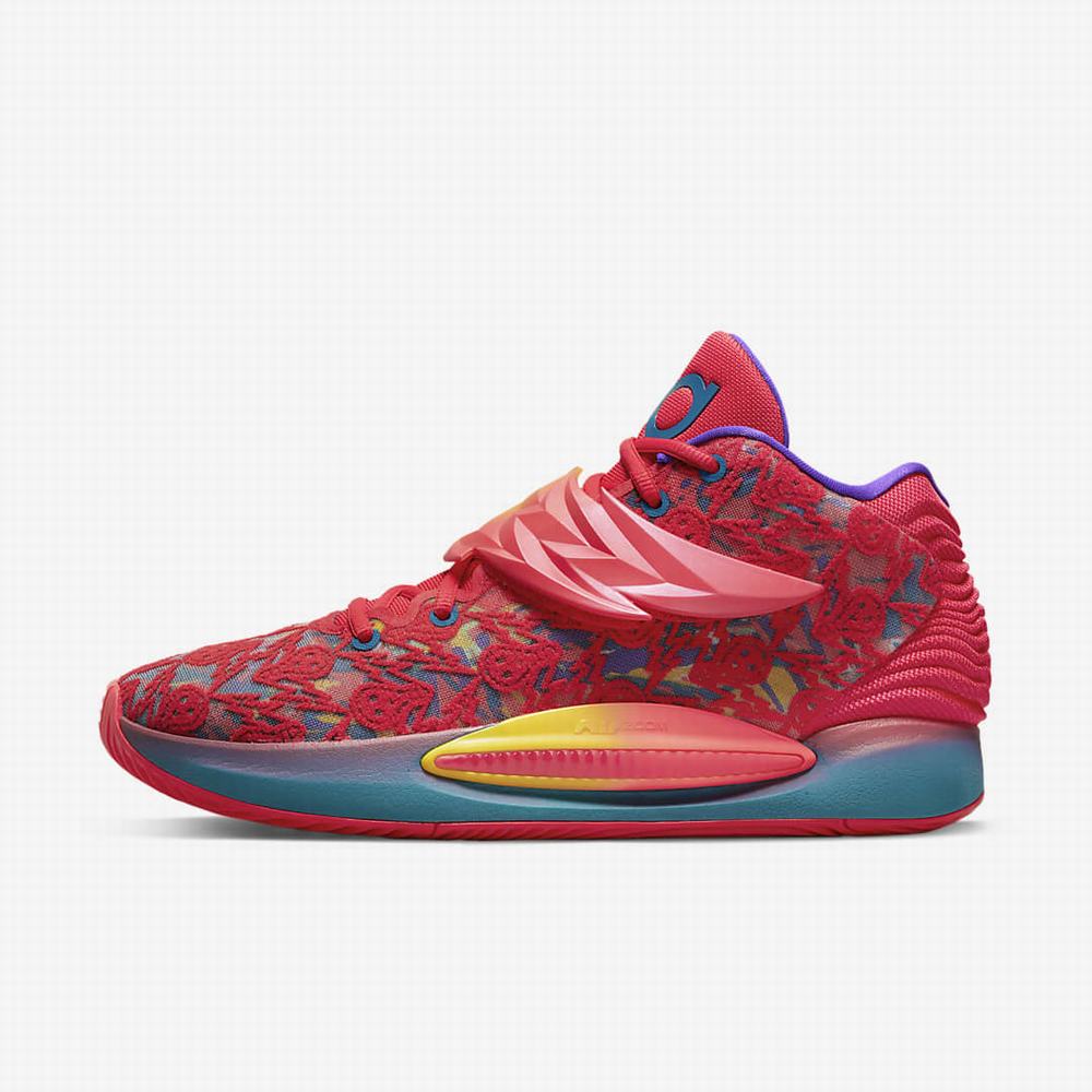 Nike KD14 Férfi Kosárlabda Cipő Piros Sárga Lila Zöld | NI2489-A61