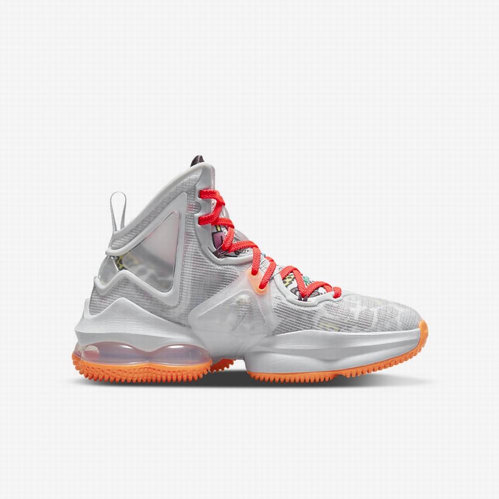Nike LeBron 19 Gyerek Kosárlabda Cipő Szürke Narancssárga Piros Zöld | NI2395-N56