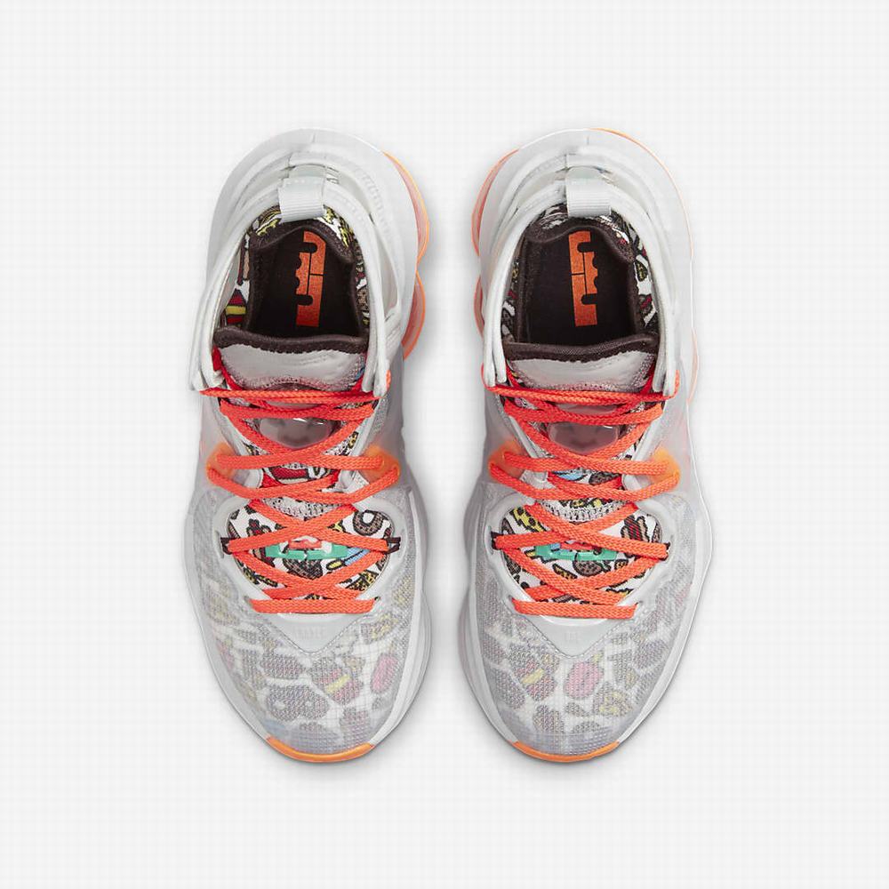 Nike LeBron 19 Gyerek Kosárlabda Cipő Szürke Narancssárga Piros Zöld | NI2395-N56