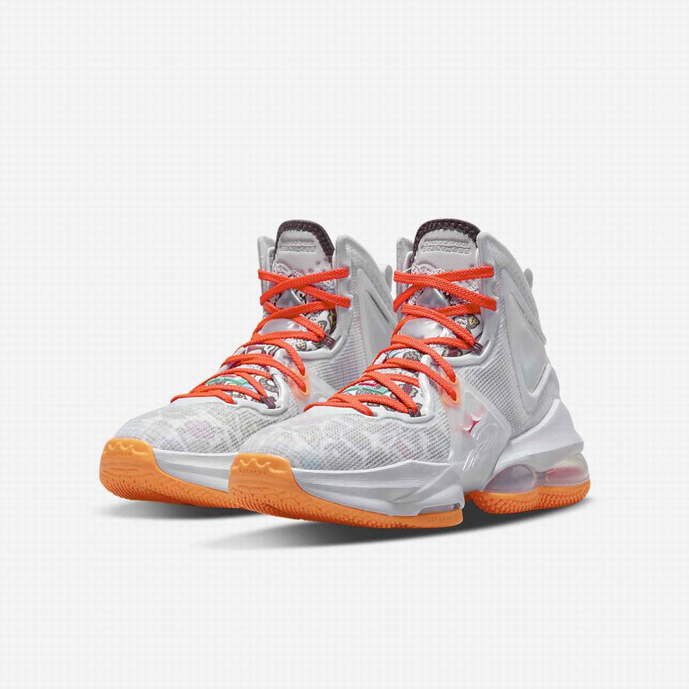 Nike LeBron 19 Gyerek Kosárlabda Cipő Szürke Narancssárga Piros Zöld | NI2395-N56