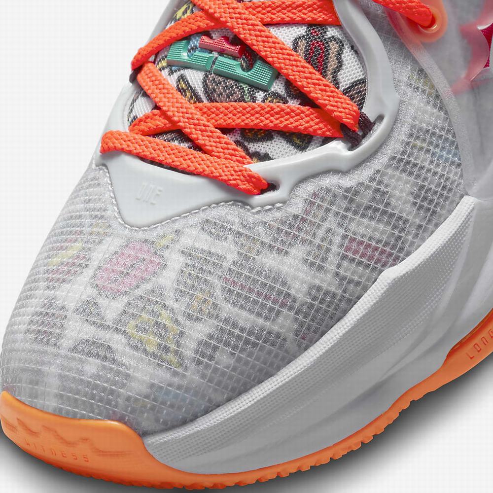 Nike LeBron 19 Gyerek Kosárlabda Cipő Szürke Narancssárga Piros Zöld | NI2395-N56