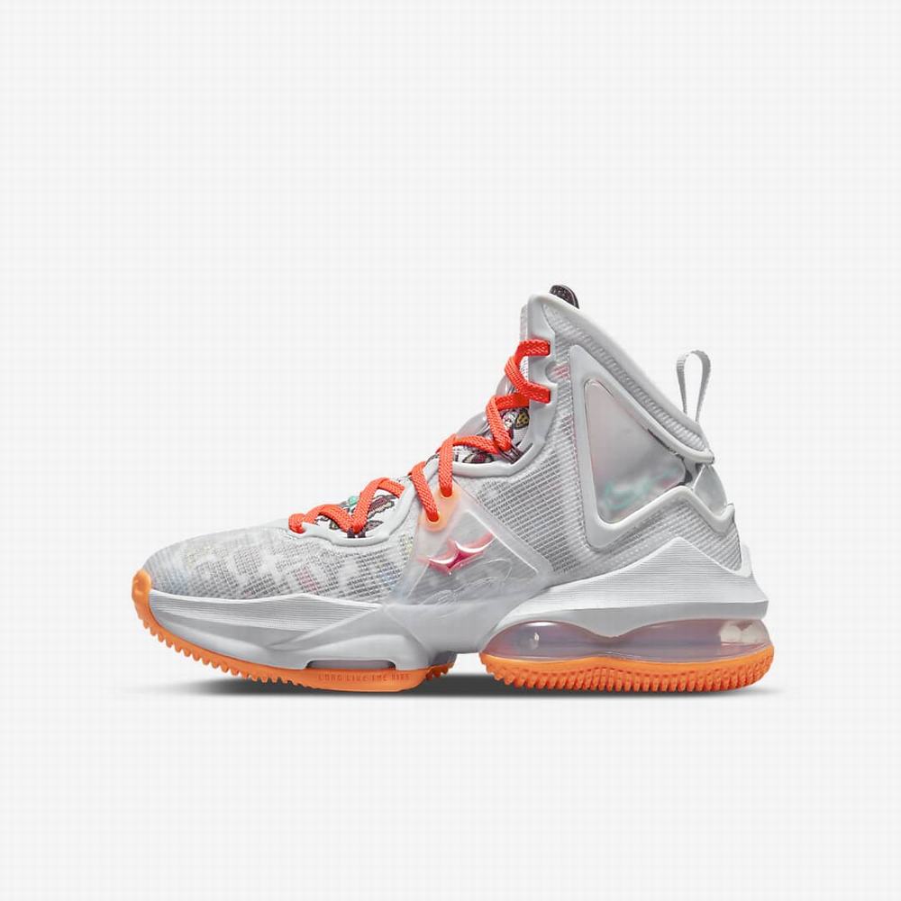 Nike LeBron 19 Gyerek Kosárlabda Cipő Szürke Narancssárga Piros Zöld | NI2395-N56