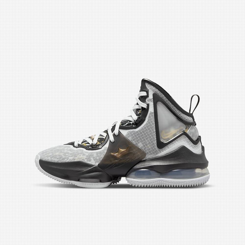 Nike LeBron 19 SE Gyerek Kosárlabda Cipő Fehér Fekete Metal Arany | NI2174-C35