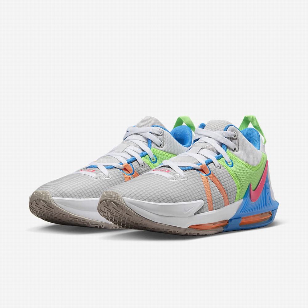 Nike LeBron Witness 7 Férfi Kosárlabda Cipő Szürke Szürke Kék Rózsaszín | NI7018-P28