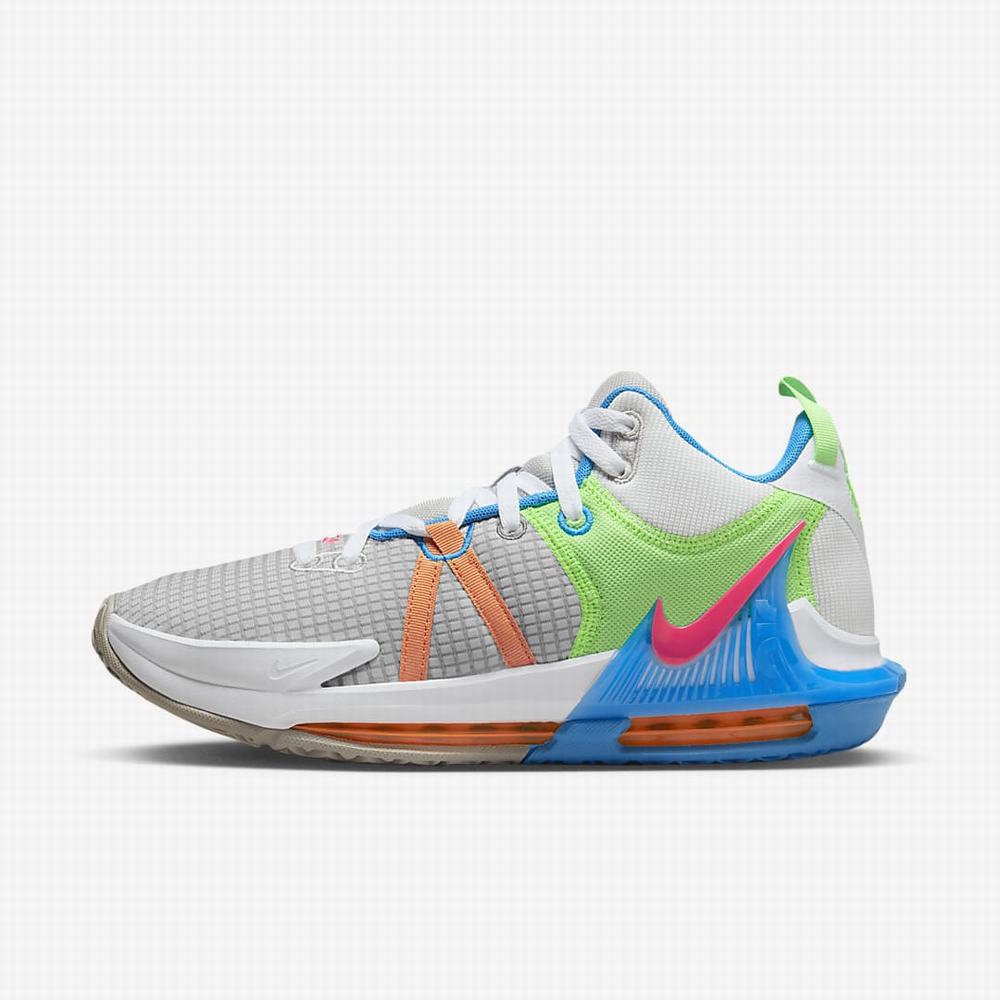 Nike LeBron Witness 7 Férfi Kosárlabda Cipő Szürke Szürke Kék Rózsaszín | NI7018-P28