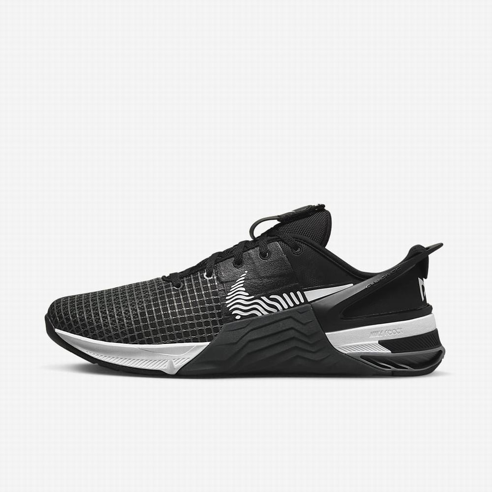 Nike Metcon 8 FlyEase Férfi Edzőcipő Fekete Sötétszürke Szürke Fehér | NI0698-X32