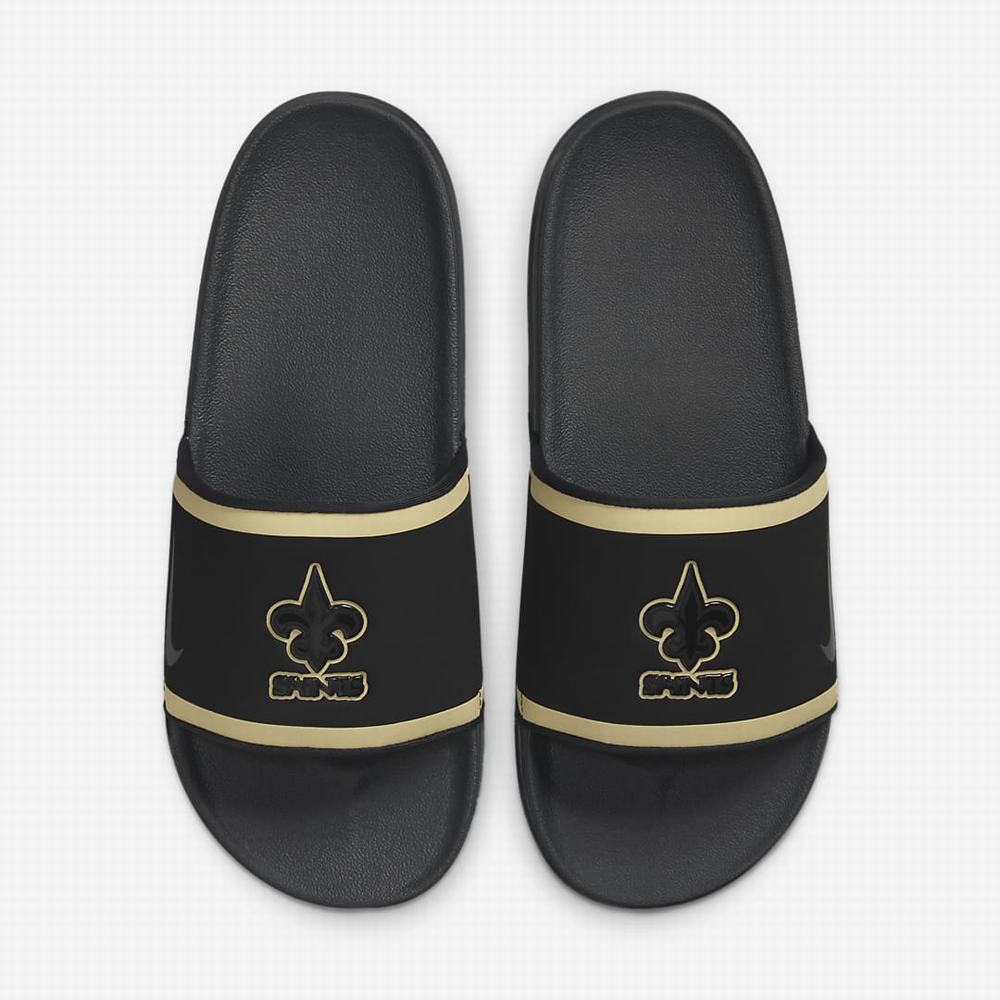 Nike Offcourt (NFL New Orleans Saints) Férfi Papucs Fekete Arany Fekete Sötétszürke | NI0527-A83