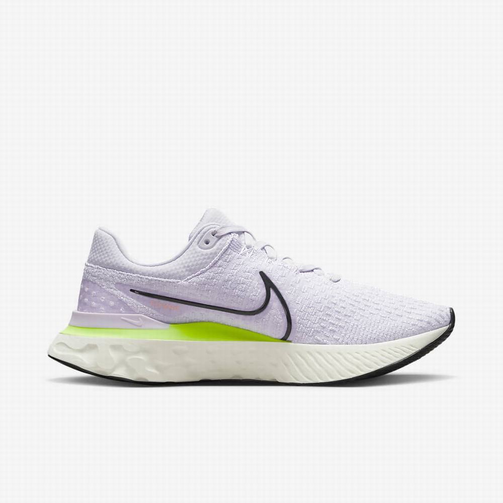 Nike React Infinity Run Flyknit 3 Férfi Futócipő Lila Zöld Sötétszürke | NI0582-A59