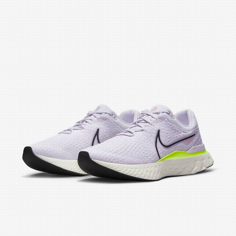 Nike React Infinity Run Flyknit 3 Férfi Futócipő Lila Zöld Sötétszürke | NI0582-A59