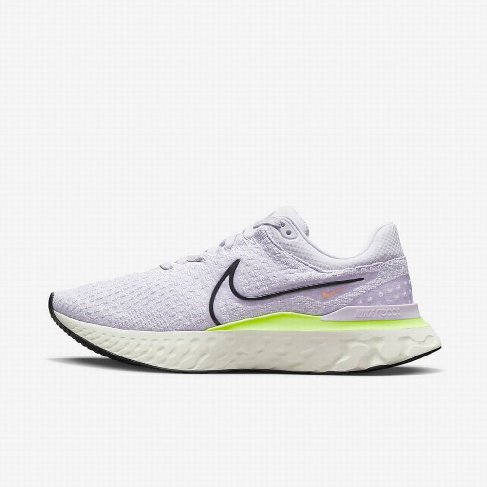 Nike React Infinity Run Flyknit 3 Férfi Futócipő Lila Zöld Sötétszürke | NI0582-A59