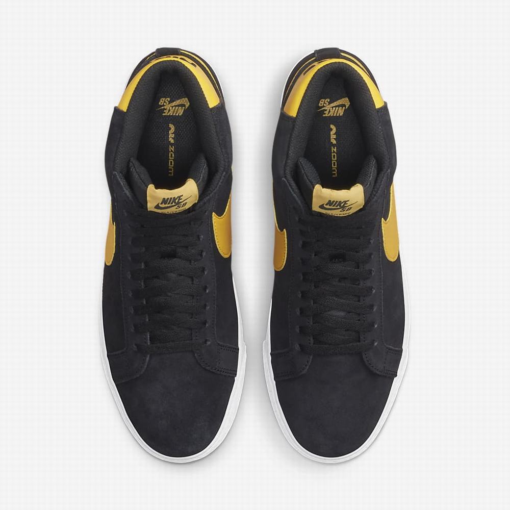 Nike SB Zoom Blazer Mid Férfi Deszkás Cipő Fekete Fehér Arany | NI2894-H50