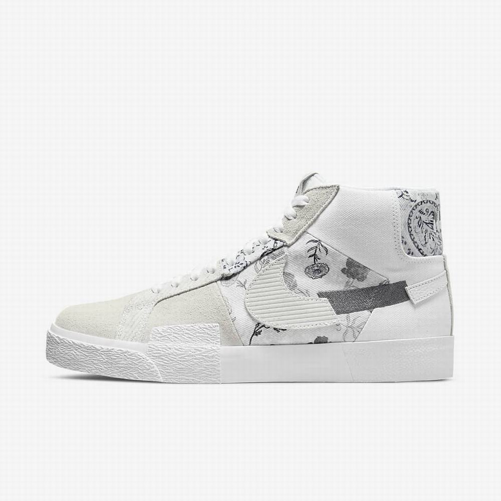Nike SB Zoom Blazer Mid PRM Férfi Utcai Cipő Fehér Platina Szürke | NI3510-N74