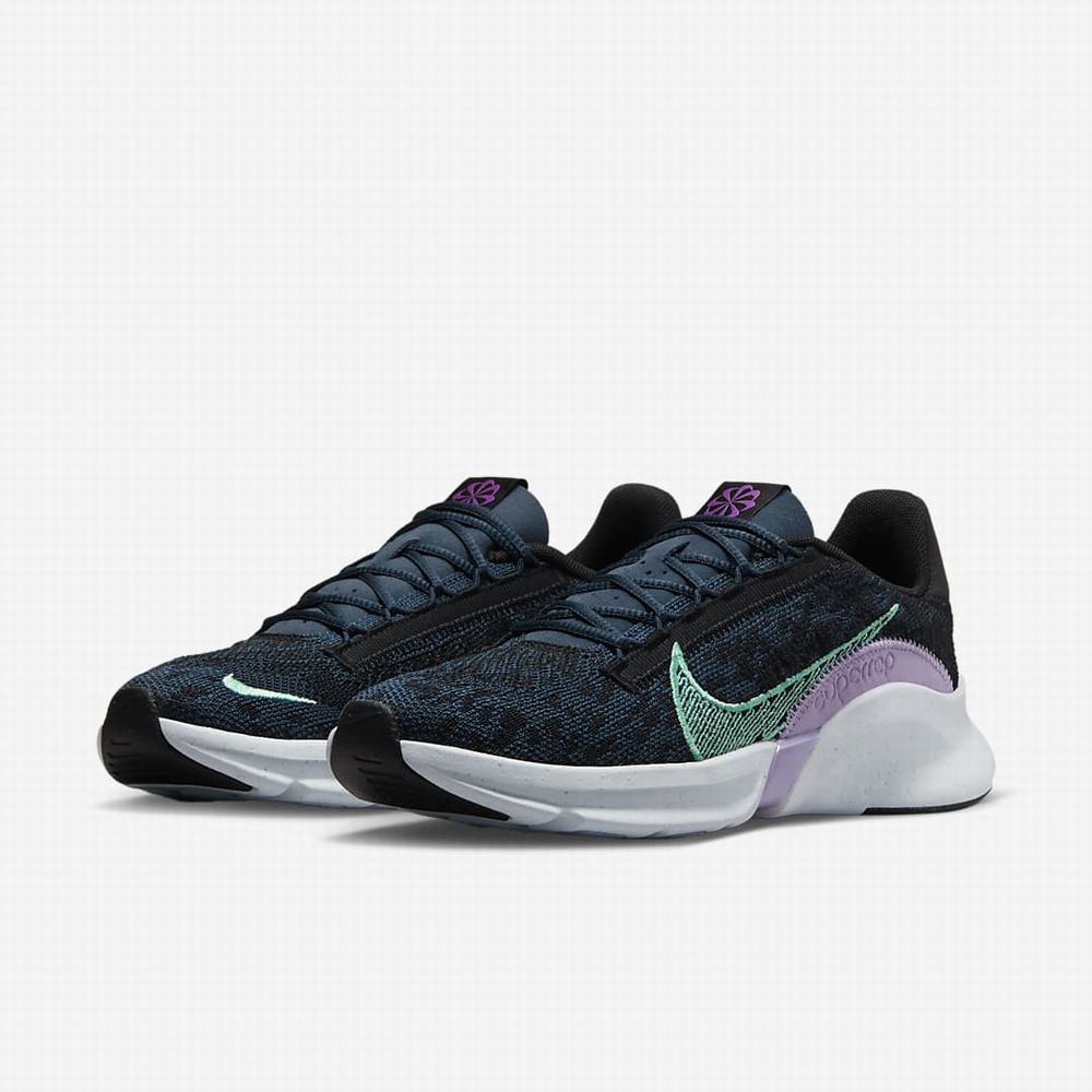 Nike SuperRep Go 3 Flyknit Next Nature Női Edzőcipő Fekete Sötétkék Lila Zöld | NI6975-C91
