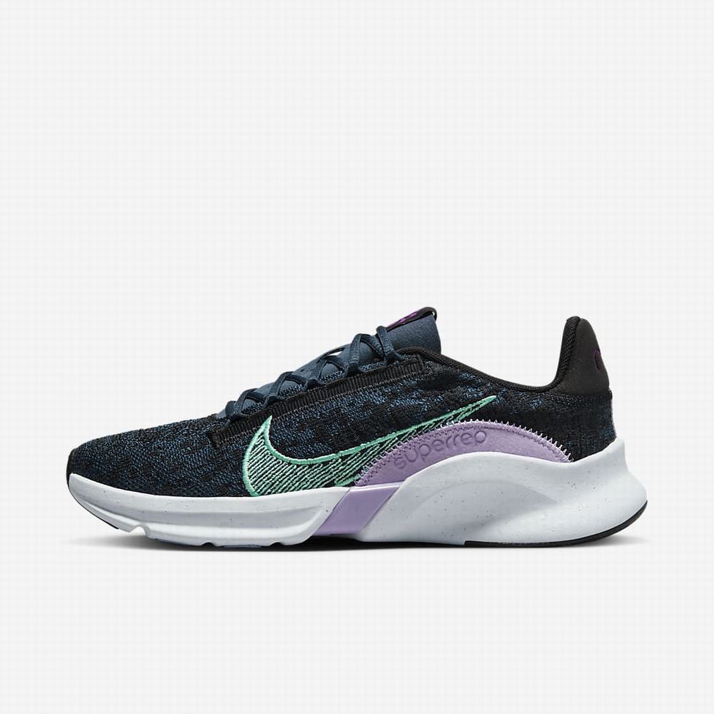 Nike SuperRep Go 3 Flyknit Next Nature Női Edzőcipő Fekete Sötétkék Lila Zöld | NI6975-C91