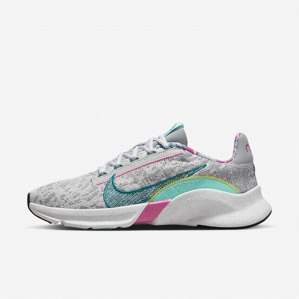 Nike SuperRep Go 3 Flyknit Next Nature Női Edzőcipő Szürke Szürke Türkiz | NI9731-P54