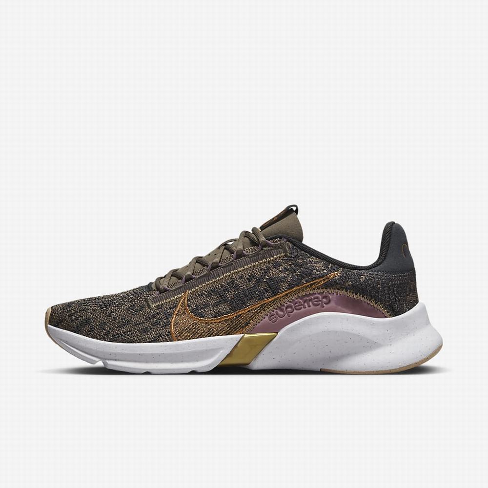 Nike SuperRep Go 3 Next Nature Flyknit Premium Női Edzőcipő Sötétszürke Olivazöld Szürke Lila Metal Réz | NI8903-E21