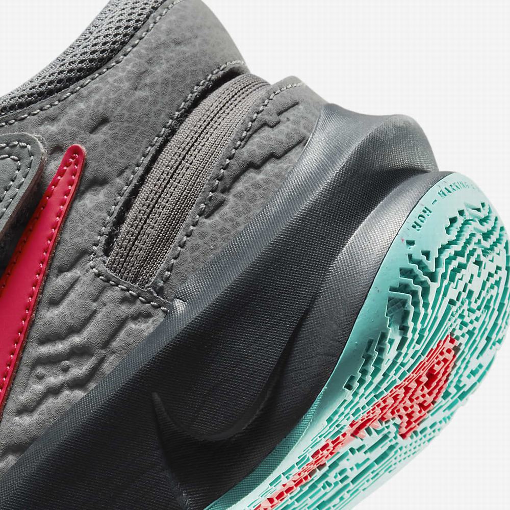 Nike Team Hustle D 10 FlyEase Gyerek Kosárlabda Cipő Szürke Sötétszürke Világoskék Türkiz Piros | NI9065-P09