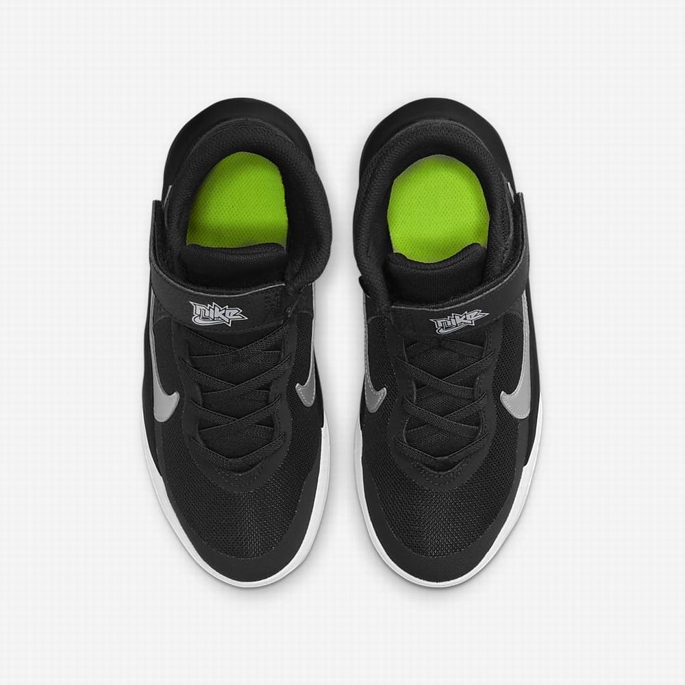 Nike Team Hustle D 10 FlyEase Gyerek Kosárlabda Cipő Fekete Fehér Metal Titán | NI9452-U41