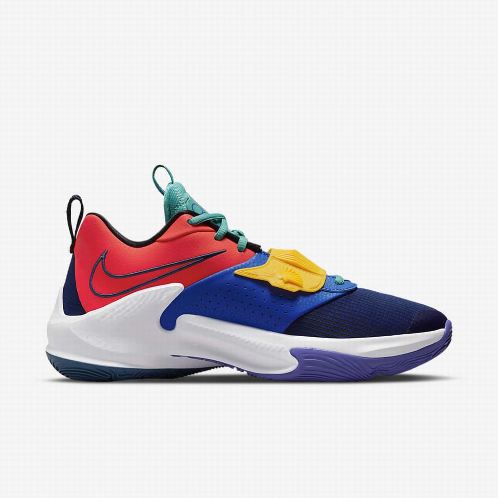 Nike Zoom Freak 3 Férfi Kosárlabda Cipő Világos Piros Arany Világoskék Türkiz Sötétkék | NI8241-C54