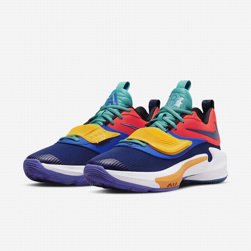 Nike Zoom Freak 3 Férfi Kosárlabda Cipő Világos Piros Arany Világoskék Türkiz Sötétkék | NI8241-C54