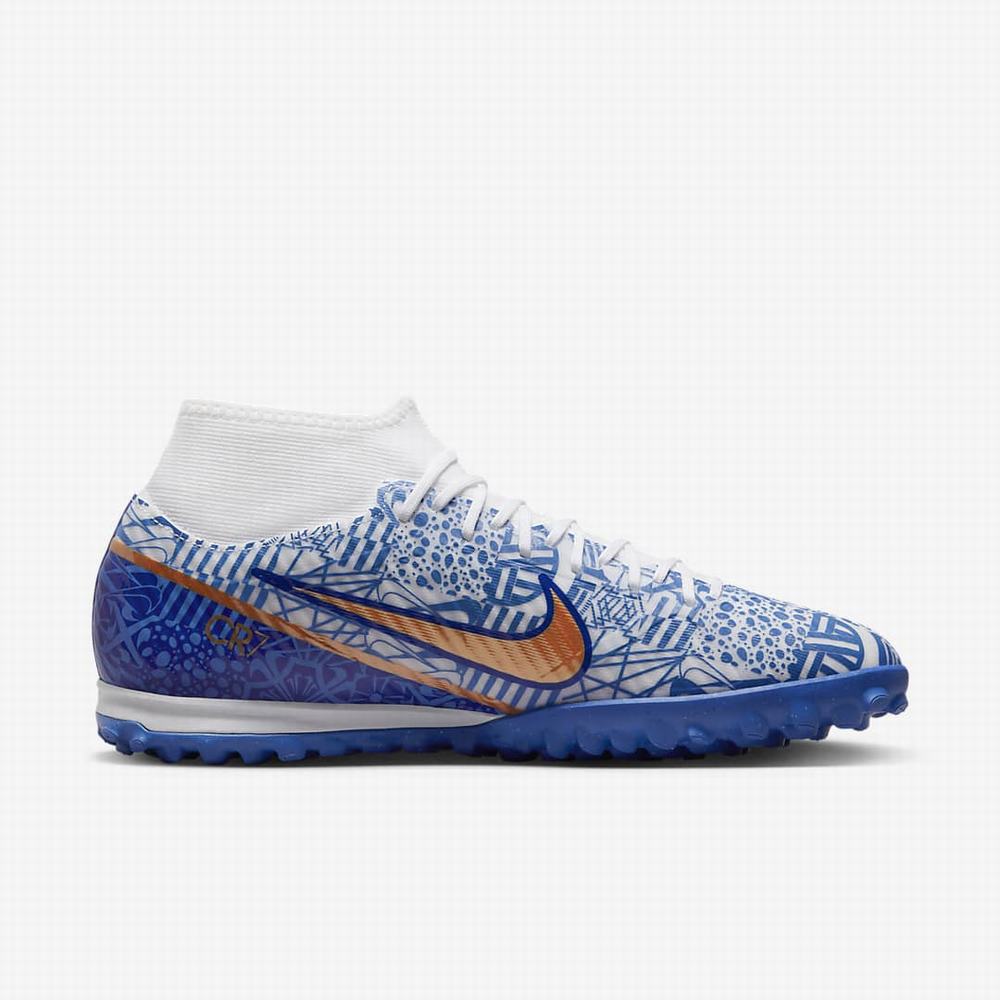 Nike Zoom Mercurial Superfly 9 Academy CR7 TF Turf Női Focicipő Fehér Kék Metal Réz | NI6792-P59