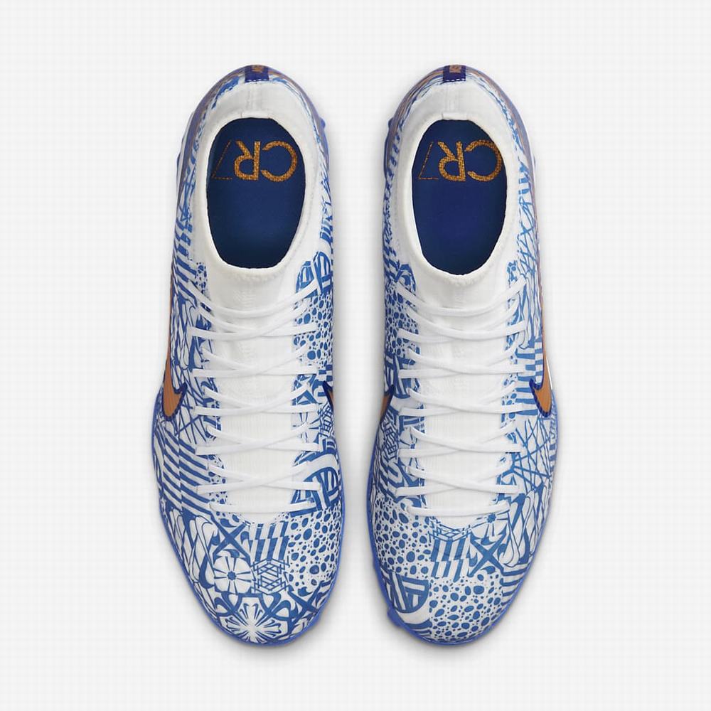 Nike Zoom Mercurial Superfly 9 Academy CR7 TF Turf Női Focicipő Fehér Kék Metal Réz | NI6792-P59