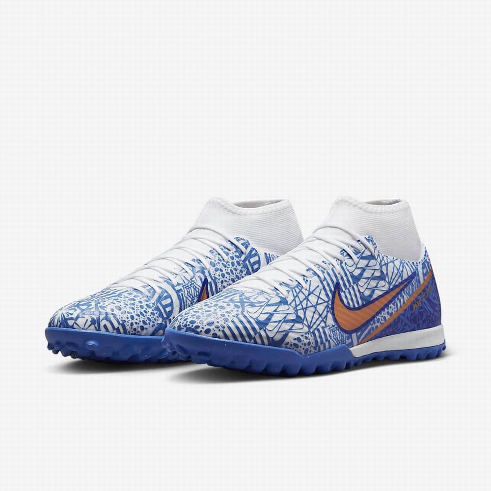 Nike Zoom Mercurial Superfly 9 Academy CR7 TF Turf Női Focicipő Fehér Kék Metal Réz | NI6792-P59