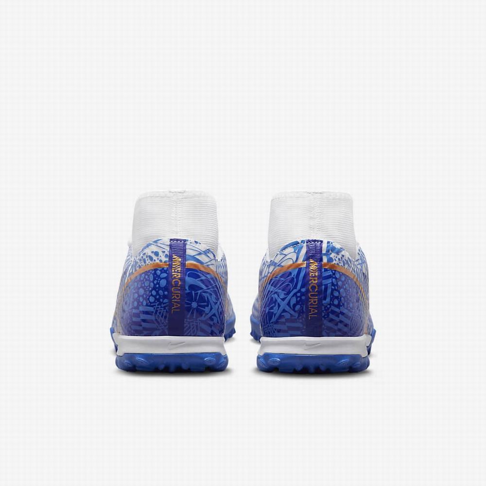 Nike Zoom Mercurial Superfly 9 Academy CR7 TF Turf Női Focicipő Fehér Kék Metal Réz | NI6792-P59