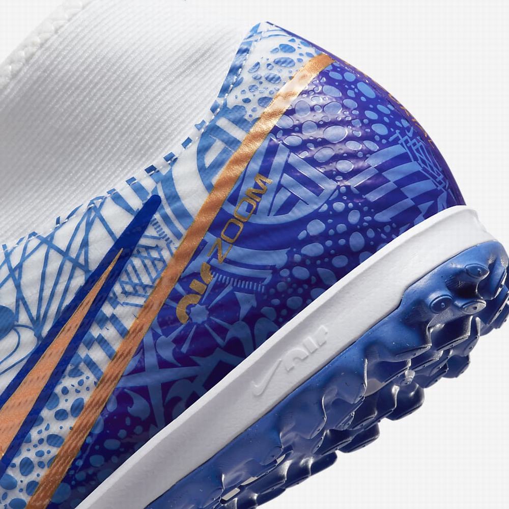 Nike Zoom Mercurial Superfly 9 Academy CR7 TF Turf Női Focicipő Fehér Kék Metal Réz | NI6792-P59