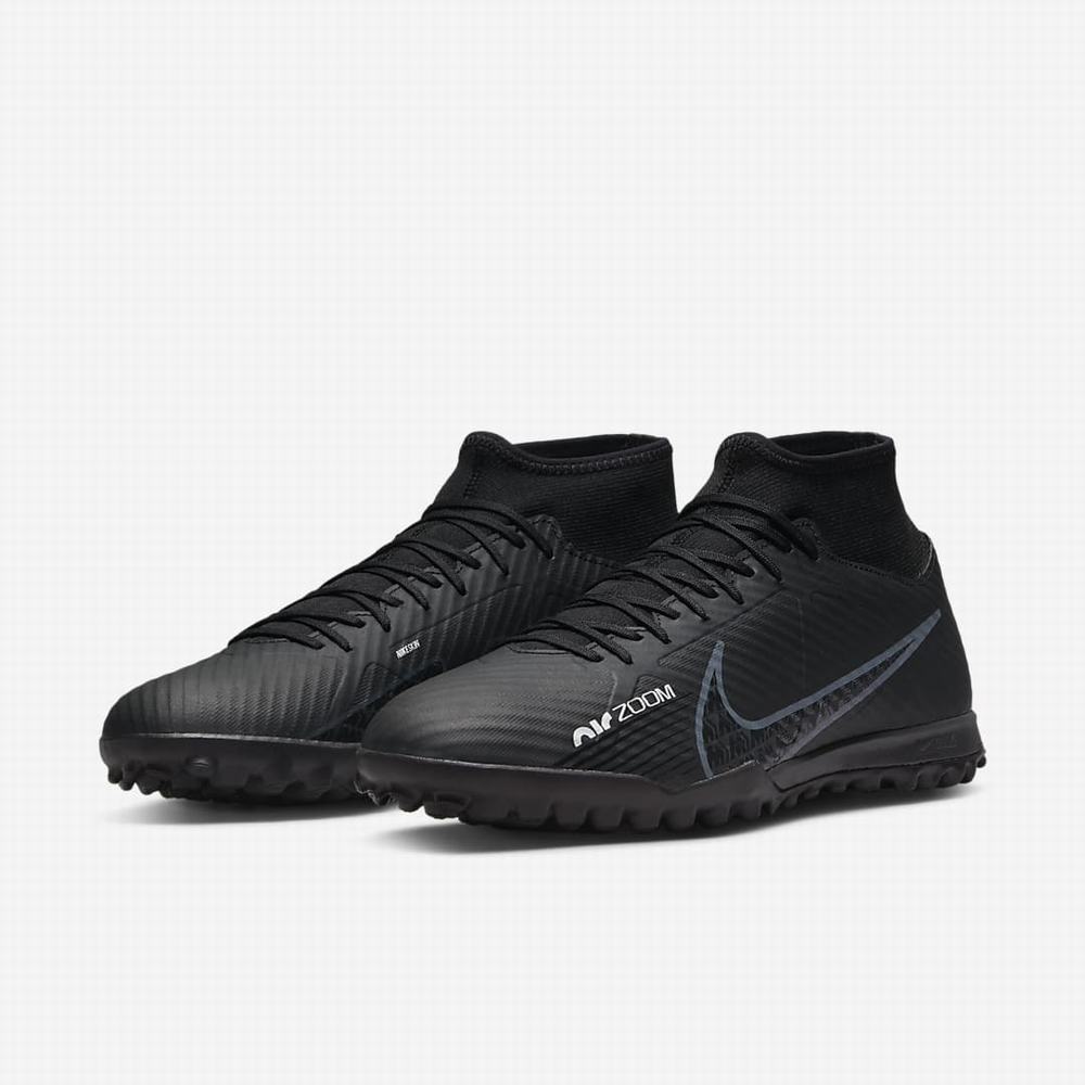 Nike Zoom Mercurial Superfly 9 Academy TF Turf Női Focicipő Fekete Fehér Sötétszürke | NI9806-C85