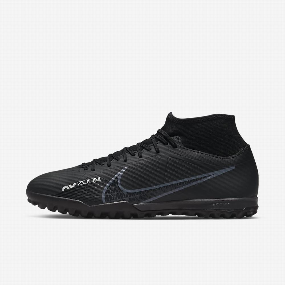 Nike Zoom Mercurial Superfly 9 Academy TF Turf Női Focicipő Fekete Fehér Sötétszürke | NI9806-C85