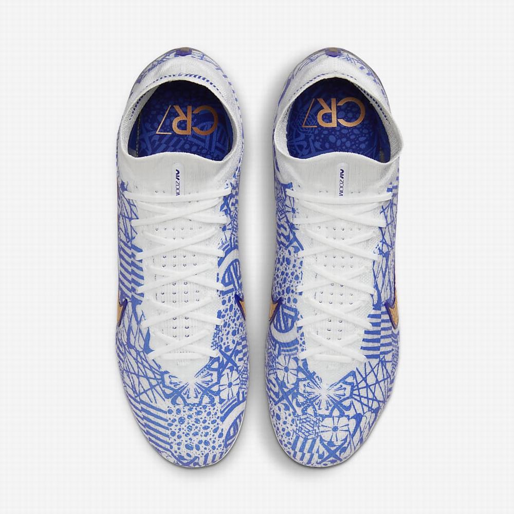 Nike Zoom Mercurial Superfly 9 Elite CR7 FG Firm-Ground Férfi Focicipő Fehér Kék Metal Réz | NI7843-Z06