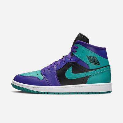Nike Air Jordan 1 Mid Női Utcai Cipő Sötétfekete Fehér Türkiz | NI5603-D25