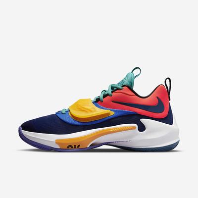 Nike Zoom Freak 3 Férfi Kosárlabda Cipő Világos Piros Arany Világoskék Türkiz Sötétkék | NI8241-C54